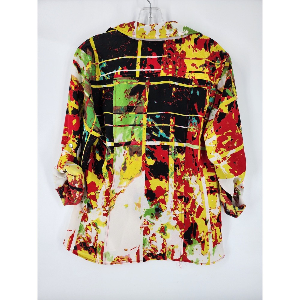 Tracy M Abstract Print Zipper Front Button Pocket Utility Jacket Women's L - Picture 3 of 7